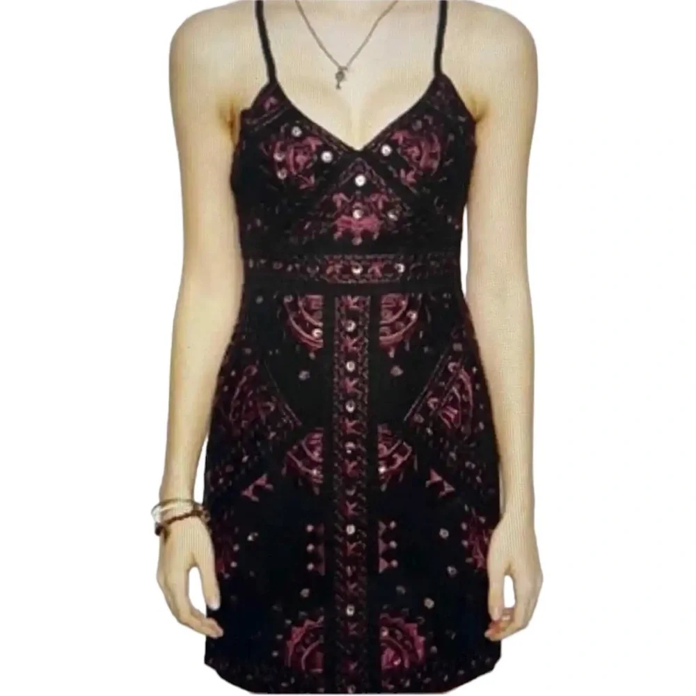 NWT Free People Black Magic Embroidered Sheath Dress Sz 10